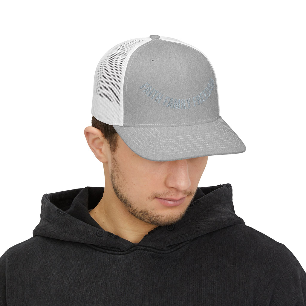 Faith Family Freedom — Patriotic Trucker Hat | Embroidered Snapback Cap