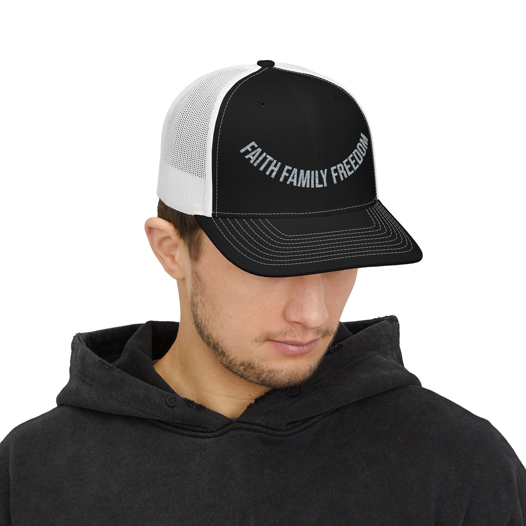 Faith Family Freedom — Patriotic Trucker Hat | Embroidered Snapback Cap
